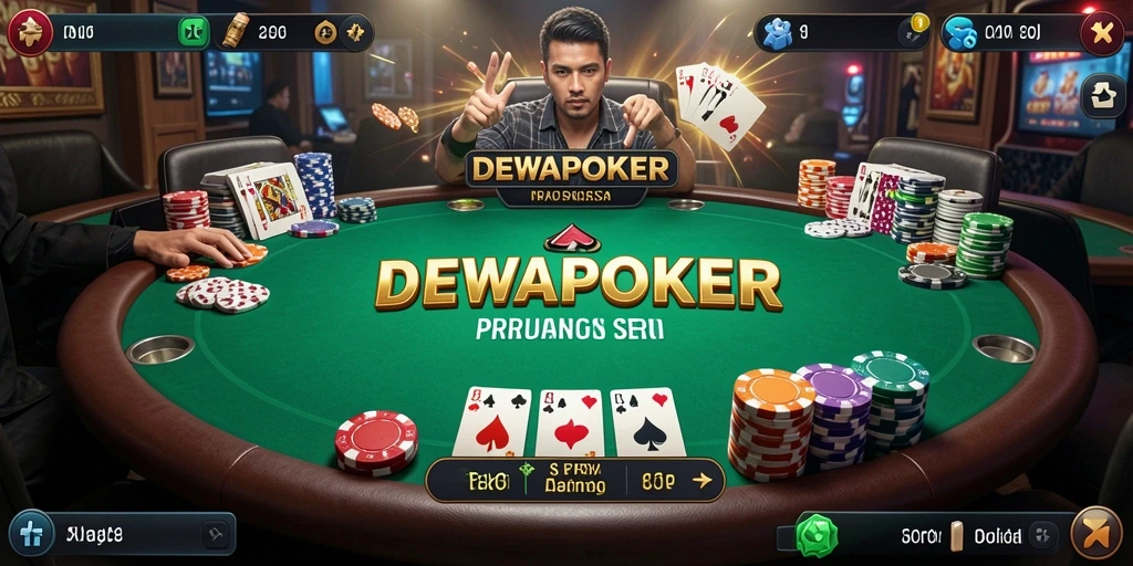 Gameplay seru <strong>DEWAPOKER</strong> dalam pertarungan poker.