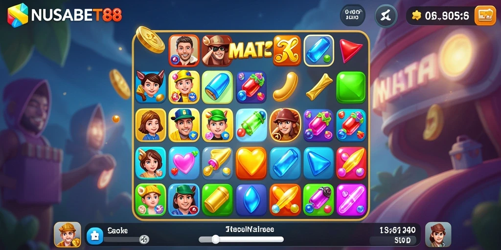 Gameplay seru NUSABET88 dengan elemen-elemen Match-3 yang colorful.